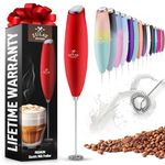 Zulay Kitchen Powerful Milk Frother Wand - Handheld Milk Frother Electric Whisk - Durable Milk Foamer & Mini Blender - Electric Mixer Coffee Frother for Frappe, Matcha - Red