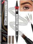 Microblading Eyebrow Pen - Eyebrow Pencil Magical 2-in-1 Dual-Ended Waterproof Eye Brow Pencils for Women with 4-Fork-Tip & Precise Brush-Tip for Natural Hair Like Strokes, Last All-Day, Dark Brown