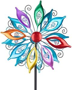 MUMTOP Wind Spinners 43.7 Inch Multi-Color Kinetic Sculpture Metal Windmill with Stake for Garden Yard Lawn Outdoor Decor