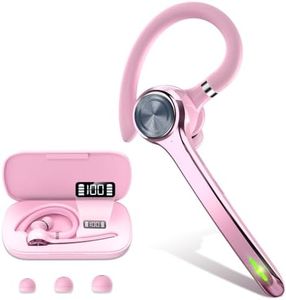HEIBAS Bluetooth Headset, Wireless Bluetooth Earpiece with 500mAh Charging Case 72 Hours Talking Time Built-in Microphone for iOS Android Cell Phone, V5.1 Hand-Free Headphones for Trucker, Office-Pink