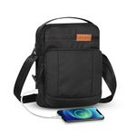 CRALOFT Sling Bag for Men and Women, Small Side Bag with USB Port, Crossbody Passport Travel Bag for Daily Office Use (S8, Black, Premium Polyester)