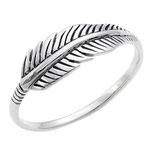 Silverly Feather Ring - 925 Sterling Silver Leaf Ring - Oxidised Vintage Style Stacking Band for Teen Girls - Nature Inspired Wedding Ring - Jewellery for Women Daughter Wife Girlfriend