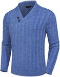 COOFANDY Men's Shawl Collar Pullover Sweater Slim Fit Casual Button Cable Knit Sweaters Light Blue