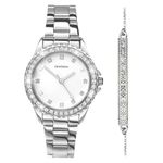 Sekonda Elizabeth Gift Set Silver Bracelet White Dial Silver Bracelet Women's Quartz Watch 33mm with Stone Set Case, Analogue Display and Stainless Steel Bracelet