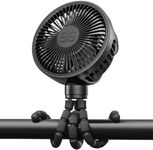 GUSGU Stroller Fan Clip on for Baby, Flexible Tripod & Rechargeable Battery, Small Personal Fan, Mini Portable Fan for Travel, Handheld, Car (Black)