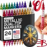 ARTISTRO 24 Acrylic Paint Pens, Art Set Acrylic Paint Markers Dual Tip (Brush + Fine 1mm), Acrylic Markers for Fabric, Canvas, Rock, Glass, Wood, Paper, DIY, Paint Markers Metallic