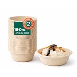 Eco Soul | Round Bagasse Bowl | 180 ml - Pack of 100 | Eco-Friendly Small Disposable Bowls | Sugarcane Bagasse | Non-Toxin, Leak-Proof, & Durable | Good for Snacks, Curries, & Sauces | Beige