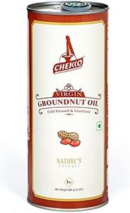 Chekko Cold Pressed Groundnut/Peanut Oil (Virgin, Kachi Ghani, Non GMO) | 100% Natural, Pure & Wood Pressed (1L - 33 Fl Oz) for Cooking