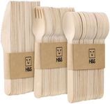H&S 150pcs Wooden Cutlery Set Dispo