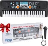 Pyle Electric Keyboard Piano 49 Keys - Portable Digital Musical Karaoke Piano Keyboard - 8 Rhythms 16 Tones, Stereo Speakers, Rechargeable Battery - Wired Microphone - Beginners Kids Adult