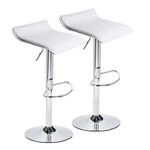 Set of 2 Adjustable Swivel Barstools, PU Leather Bar Stool with Chrome Base, Gaslift Pub Counter Chairs,White