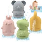 BelleStyle Baby Bath Toys, 4 Pcs Silicone Mold Free Bathtub Toys for 1 2 3 4 Year Olds, Squeeze Spray Bath Toys Floating Bath Tub Pool Beach Water Toys Sensory Educational Toys for Kids Boys Girls