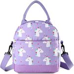 VASCHY Lunch Bag for Kids, Insulated Thermal Lunch Box Bag for Girls Water Resistant Portable Toddler Lunch Cooler Bag with Detachable Shoulder Strap for School, Kindergarten, Picnick(Purple Unicorn)