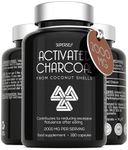 Activated Charcoal Tablets 2000mg - Activated Charcoal Capsules for Flatulence - 180 Capsules - 100% Pure Charcoal from Coconut Shells - 6 Capsules Dose - Active Carbon Stomach Supplement for Adults