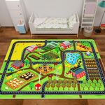 Mfmiudole Kids Rug Car Rug for Toy Cars, 150×100CM Farm Life Road Traffic for Playroom Kid Car Road Rug Village Map Play Mat Non-Slip Washable Play Rug for Toddler Boy Family Tummy Time Playtime Green