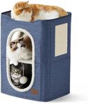 Bedsure Cat Beds for Indoor Cats - Large Cat House for Pet Cat Cave with Cat Scratch Pad and Fluffy Ball Hanging, Foldable Cat Hidewawy,16.5x16.5x14 inches