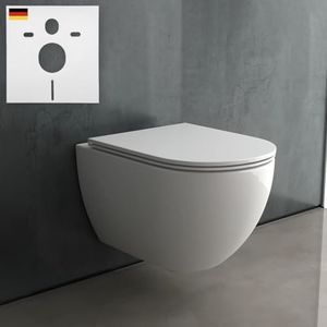Alpenberger WC mit Bidet Funktion | Dusch WC Spülrandlos mit Intimdusche | Taharet WC Kloschüssel mit Toilettensitz + Schallschutz | Wand WC mit Nano | Hänge WC Set Passend Geberit