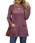 Aokosor Long Sleeve Tops Women Lightweight Jumpers Ladies Sweatshirts with Pockets Purple Size 14-16