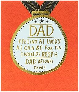 UK Greetings Father's Day Card For Dad With Envelope - Gold Medal Design