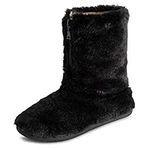 Polar Womens Memory Foam Zipper Faux Fur Covered Rubber Sole Indoor Outdoor Cosy Luxury Boot Slippers - Black - UK6/EU39 - YC0719