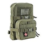 Tactical Mini Molle Hydration Pack,Molle Hydration Carrier with IFAK Pouch&US Flag&Med Patch,Hydropack for 2L Water Bladder, Ranger Green, Medium, Military Tactical