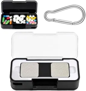 Aptbyte Hard Carrying Case for KardiaMobile 1-Lead EKG Monitor with Built-in 3-Compartment Pill Organizer, 2-in-1 Travel Box, Clear Lid, Silicone Insert, Carabiner Included (Black - for Kardia 1l)