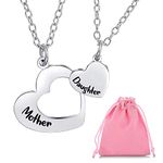 Silver Necklace for Women Girls, 2Pcs Mum Necklaces from Daughter with Engraved Heart Pendants Presents, Mother and Daughter Necklaces Mothers Day Birthday Christmas Gifts from Daughter for Mummy