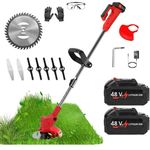 Electric Wireless Rechargeable Edge Cutter 48V-25cm Cutting Width|3-in-1 Mower & Trimmer|Adjustable Height |3 Blade Types|Lightweight & Portable|Lawns & Gardens. (Grass Cutter-U-Shap-Red)