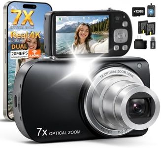 7X Optical Zoom Digital Camera, Real 4K Compact Camera with WiFi & 5-Axis Anti-Shake, Vlog Camera for Travel, Daily Recording & Outdoor Use, 2.8" Touchscreen for Beginner & Teen, 32GB Card & 2 Battery