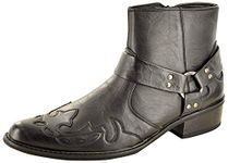 My Perfect Pair Mens Gents Pointed Toe Full Zip Western Cowboy Ankle Boots Size 8 Black