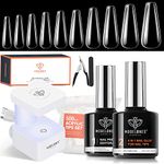 Modelones Nail Tips and Glue Gel Kit, 4 in 1 Nail Glue and Base Gel, Ultra-Portable Nail Lamp with 500Pcs Coffin Nails, Nail Prep Dehydrate, DIY Acrylic Nail Kit Nail Art Tools Gel Nail Extension Kit