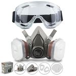 TORIOX Respirator Mask Reusable Half Face Cover Gas Mask with Safety Glasses, Paint Face Cover Face Shield with Filters for Painting, Organic Vapor, Welding, Polishing, Woodworking (With Goggles)