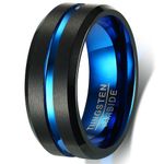 Netsky 8mm Tungsten Rings for Men Women Wedding Band，Black Blue/Gold/Red Fashion Tungsten Carbide Wedding Promise Engagement Matte Finish Beveled Edges Comfort Fit Size 8 to 13, 10, No Gemstone