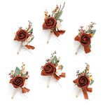 Ling's Moment Boutonniere for Men, 6pcs Groom Groomsmen Boutonniere, Artificial Flowers for Wedding Decor/Prom/Homecoming, etc.Terracotta Orange