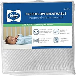 Sealy FreshFlow Breathable Waterproof Toddler and Baby Crib Mattress Pad Protector, 52 x 28 - White