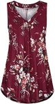 Cestyle Summer Tank Tops, Sleeveless Tunics for Women to Wear with Leggings Casual Flowy V Neck Curved Hem Elegant Shirts for Work Office Red Flower Large