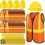 144 Pieces Construction Dress up Supplies Construction Costume Including 48 Pieces Tote Bags, 48 Pieces Vests and 48 Pieces Construction Hats for Construction Costume Birthday Dress up Party Favor