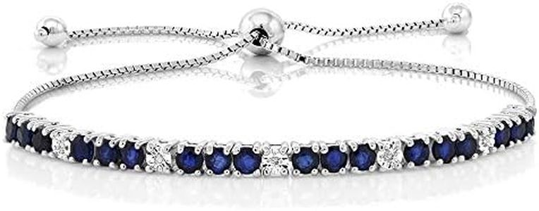 Sterling Silver Blue Sapphire and White Diamond Tennis Bracelet Jewelry for Women's 2.05 cttw Fully Adjustable Up to 9 Inch