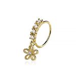 Pierced Owl 20GA 316L Stainless Steel CZ Crystal Lined Hoop with Dangling Cutout Flower Bendable Nose Ring, Metal, cubic zirconia