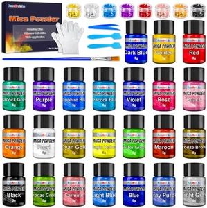 FansArriche Mica Powder for Epoxy Resin, 32 Colors X 5g Mica Pigment Powder Metallic Colors Shimmer Glitter Powder, for Soap Making,Bath Bomb, Candle Making, Art Crafts, Resin Dye, Nails, Slime