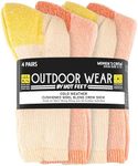 HOT FEET 4 Pack Work Socks for Men & Women - Breathable Boot Hiking Socks, Moisture Wicking Thick Wool Socks, Sizes 6-12.5, Women, Yellow & Orange