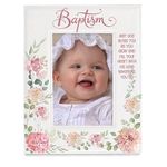 KATE POSH Baptism Picture Frame for Girl, Pink Flowers Decor, Christening, Religisous Gift, From Godparents, New Baby (5x7-Vertical)