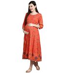 DUMMY SHAPE Maternity Gown for Women | Rayon Pregnancy Dress Kurta with Nursing Zippers for Pre & Post Partum | Feeding Kurtis (DS-142-M, Peach)