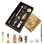 Joyeee Antique Wooden Pen and Ink Set, Sealing Wax Kit for Artist with Wax Seal Beads, Black ink, Ink Cups, Silver Letter Opener, Wax Melting Spoon and Metal Pen Holder, Christmas Birthday Gift Box