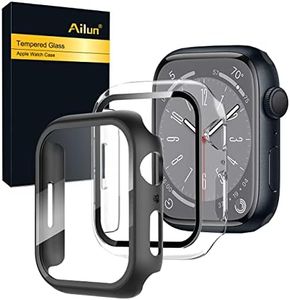 Ailun for Apple Watch Series 9 & 8 & 7 Screen Protector Case [41mm], Ultra-Thin Hard PC Case Built in Tempered Glass Screen Protector for iWatch, Shockproof Cover with Button [2 Pack][Black+Clear]