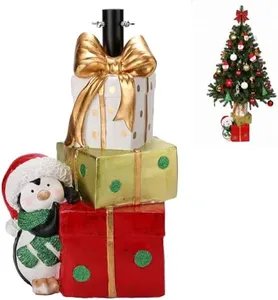 BUTILIVEEN Christmas Tree Stand Base for Artificial Trees, Penguin Statue with Decorative Gift Box Design - Tree Stand and Collar Alternative for Holiday Display