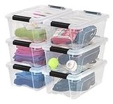 IRIS USA 11.4L (12 US QT) Stackable Plastic Storage Bins with Lids and Latching Buckles, 6 Pack - Clear, Containers with Lids and Latches, Durable Nestable Closet Garage Totes Tub Boxes for Organizing