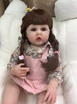 TERABITHIA 24 Inches Big Size Long Brown Hair Mouth Open Lifelike Reborn Baby Doll with Soft Weighted Cuddly Body Realistic Newborn Toddler Princess Girl Dolls, Forever Yours Sweetheart