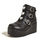 LUCKY STEP Women Platform Chunky Ankle Boots - Round Toe Zipper Wedges High Heels Rave Buckle Thick Sole Goth Booties (Black,9 B(M) US)