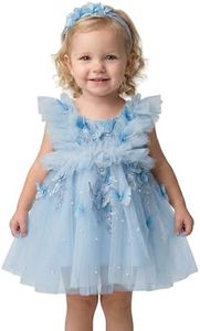 LalaMira Baby Girls Butterfly Birthday Dress Tutu Tulle Toddler Flower Girl Dress for First Birthday Party Wedding Photo Shoot Sky Blue-3 Years